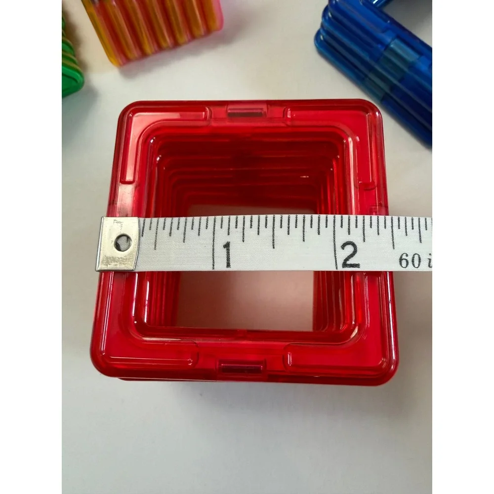 Lot of Magnetic Building Tiles Multicolor 74 Pieces Plus Wheels Square Triangles